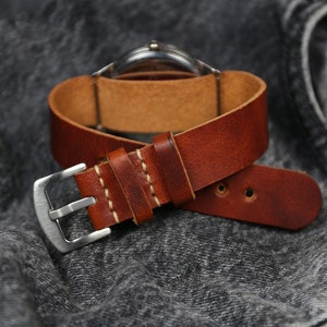 Brown Leather Watch Strap: Handmade Veg Tan Full Grain Band