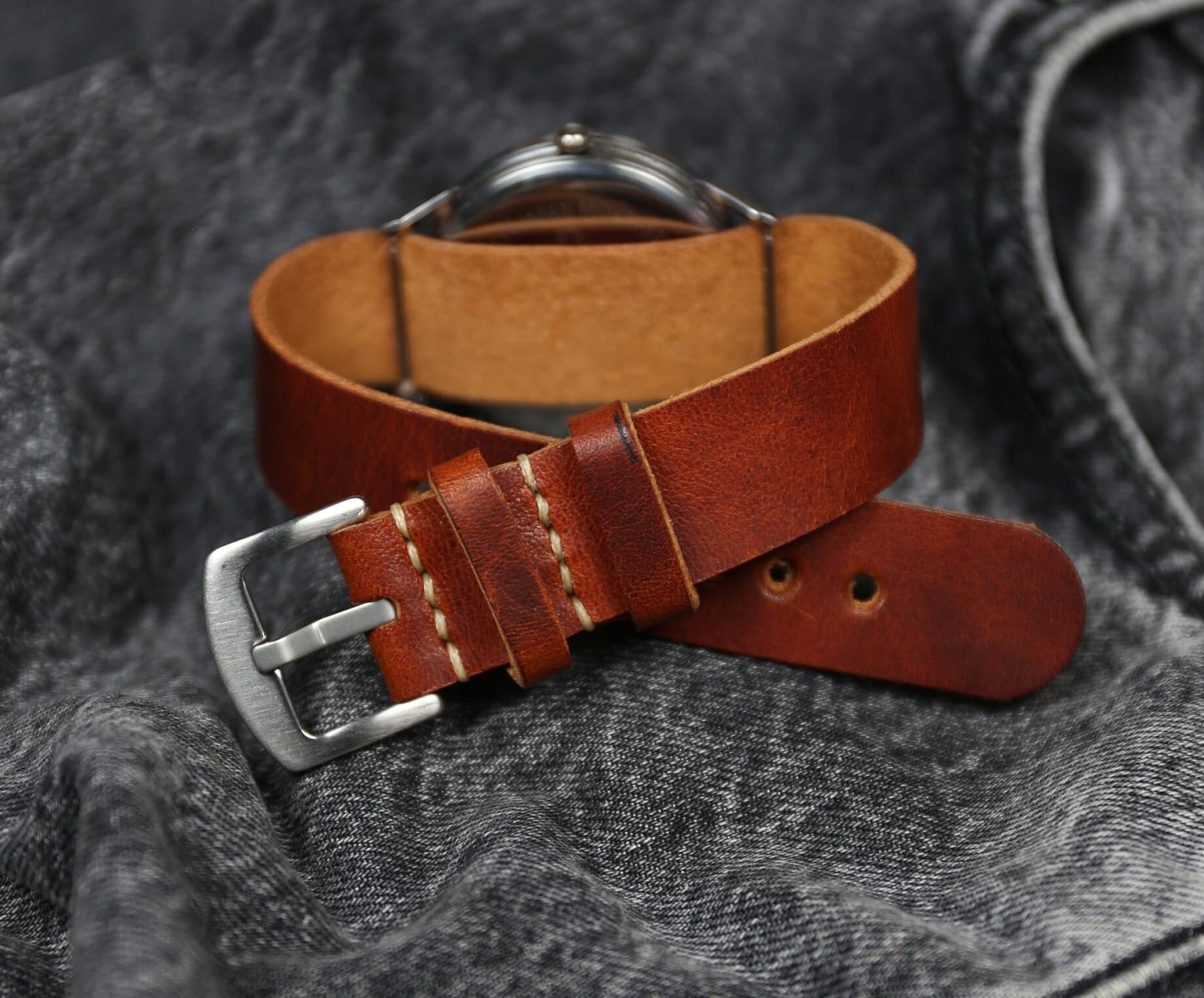 Brown Leather Watch Strap: Handmade Veg Tan Full Grain Band