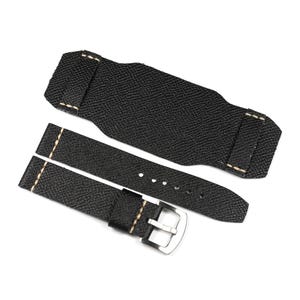 Black leather watch band, Leather cuff watch band with beautiful texture 18mm 20mm 22mm 24mm, Handmade bund strap