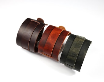 Handmade Full Grain Leather Cuff Watch Band: Aviator Style Bund Strap 18-24mm