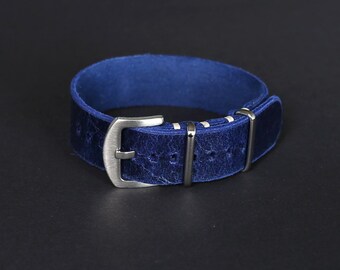 Handmade Blue Distressed Leather Watch Strap: Vintage Style Band