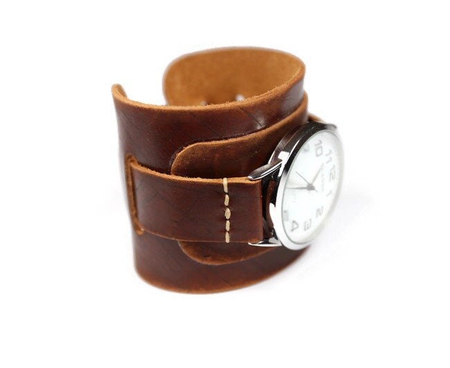Wide Leather Cuff Watch Strap for Men 20mm 22mm 24mm Handmade