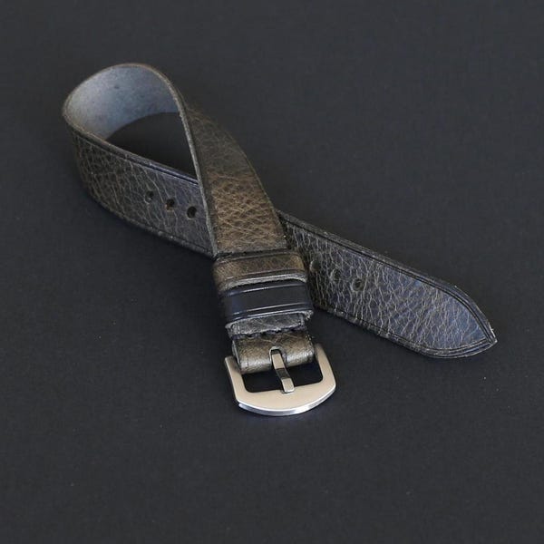 Handmade Gray Leather Watch Strap – Military Single-Pass Design | Vintage Style | 18mm 20mm 22mm 24mm