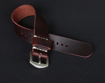 Correa de reloj de cuero marrón oscuro hecha a mano: estilo militar, Badalassi Carlo Veg Tan