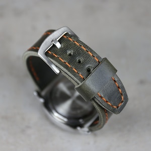 Leather watch strap, Gray wrist strap, Veg Tanned Badalassi leather Two-piece strap, 18mm 20mm 22mm 24mm 26mm, Handmade leather watch band