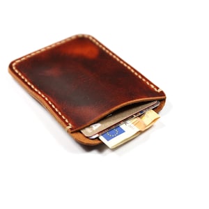 Porta carte in pelle, Porta carte piccolo, Porta carte fatto a mano con 1 tasca, Porta carte in pelle marrone, Porta carte tascabile sottile
