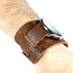 Brown leather watch band, Bund strap soft comfortable 18mm 20mm 22mm 24mm, Handmade Leather cuff watch band men women