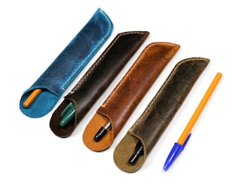 Handmade Crazy Cow Leather Pen Case: Distressed Vintage Style