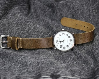 Distressed leather watch band men, Single pass strap brown 18mm 20mm 22mm 24mm, Handmade Soft leather watch strap Vintage style