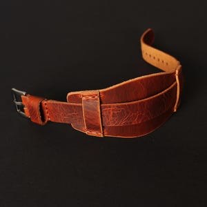 Handmade Brown Leather Bund Watch Band: Aviator Military Cuff Strap (18-24mm)