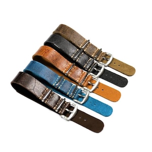 Leather watch band, 18mm 20mm 22mm 24mm Brown, Dark brown, Red, Black, Soft distressed leather watch strap, Handmade One-piece watch strap