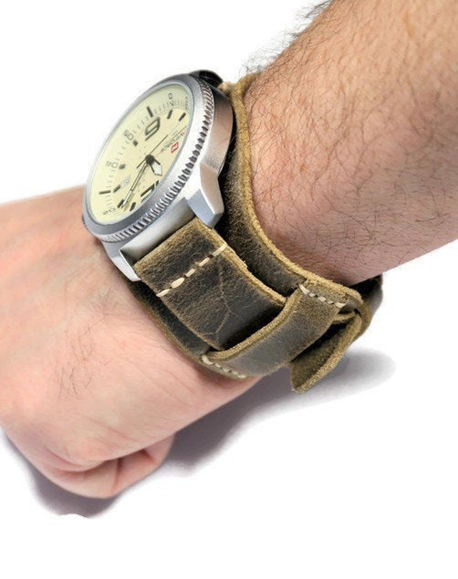 Leather Cuff Watch Strap Bund Band Distressed Leather Watch Etsy Israel