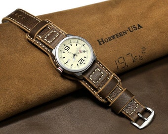 Horween leather watch strap, Handmade watch strap leather band bund 20mm 22mm 24mm 26mm Leather cuff watch band