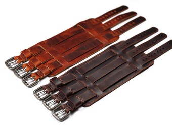 Men's Brown Leather Triple Band Wrap Bracelet – Vintage Alloy Cuff, Adjustable 7-9 Inches