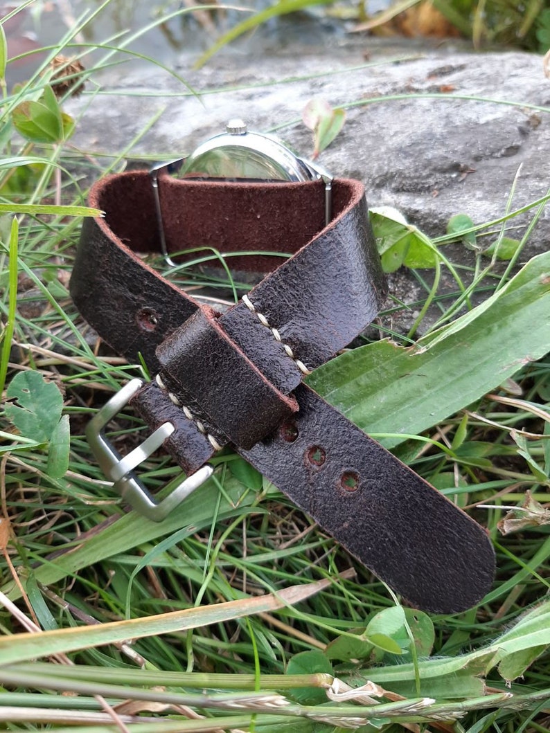 Dark Brown Leather Watch Band Distress Watch Strap 18mm 20mm Etsy