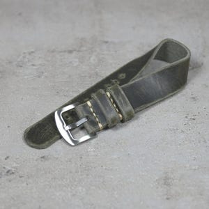 Distressed Leather Watch Band: Handmade Gray Vintage Single Pass Strap (18–24mm)