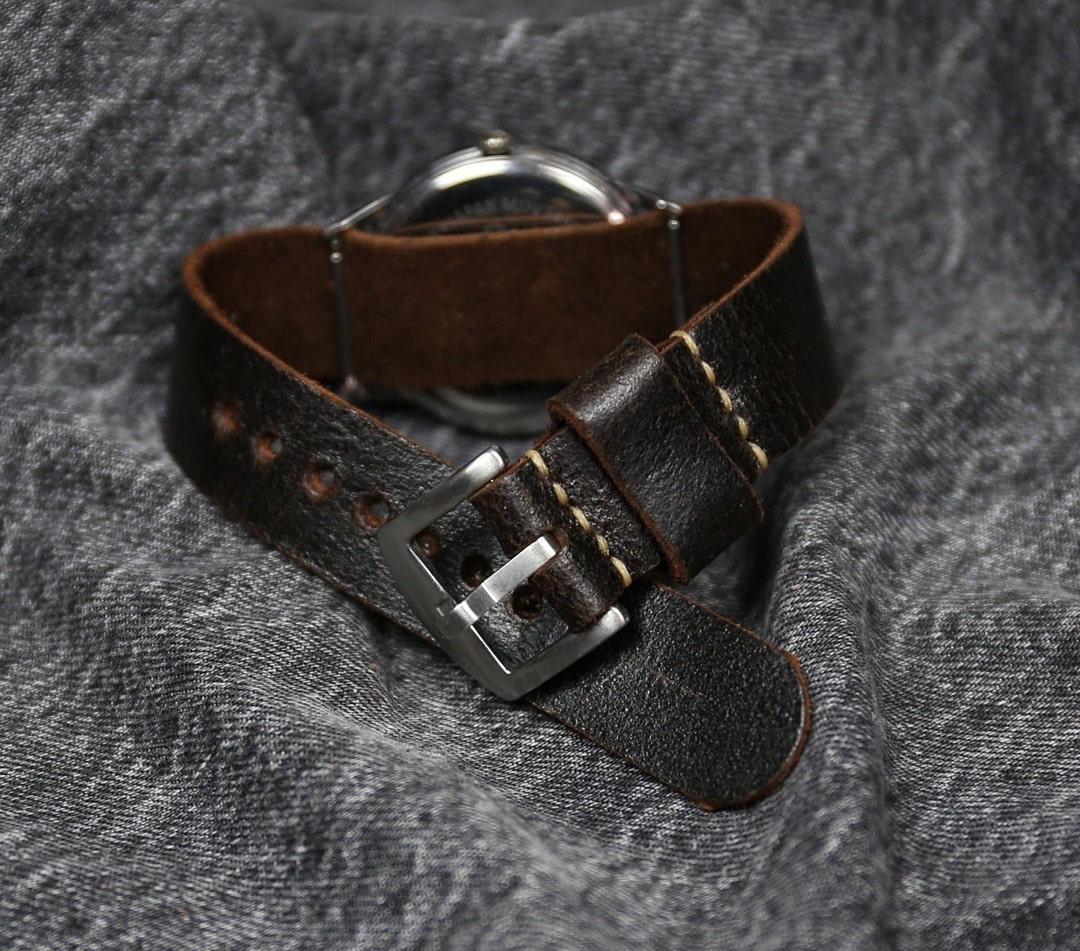 Dark Brown Leather Watch Band Distress Watch Strap 18mm 20mm Etsy