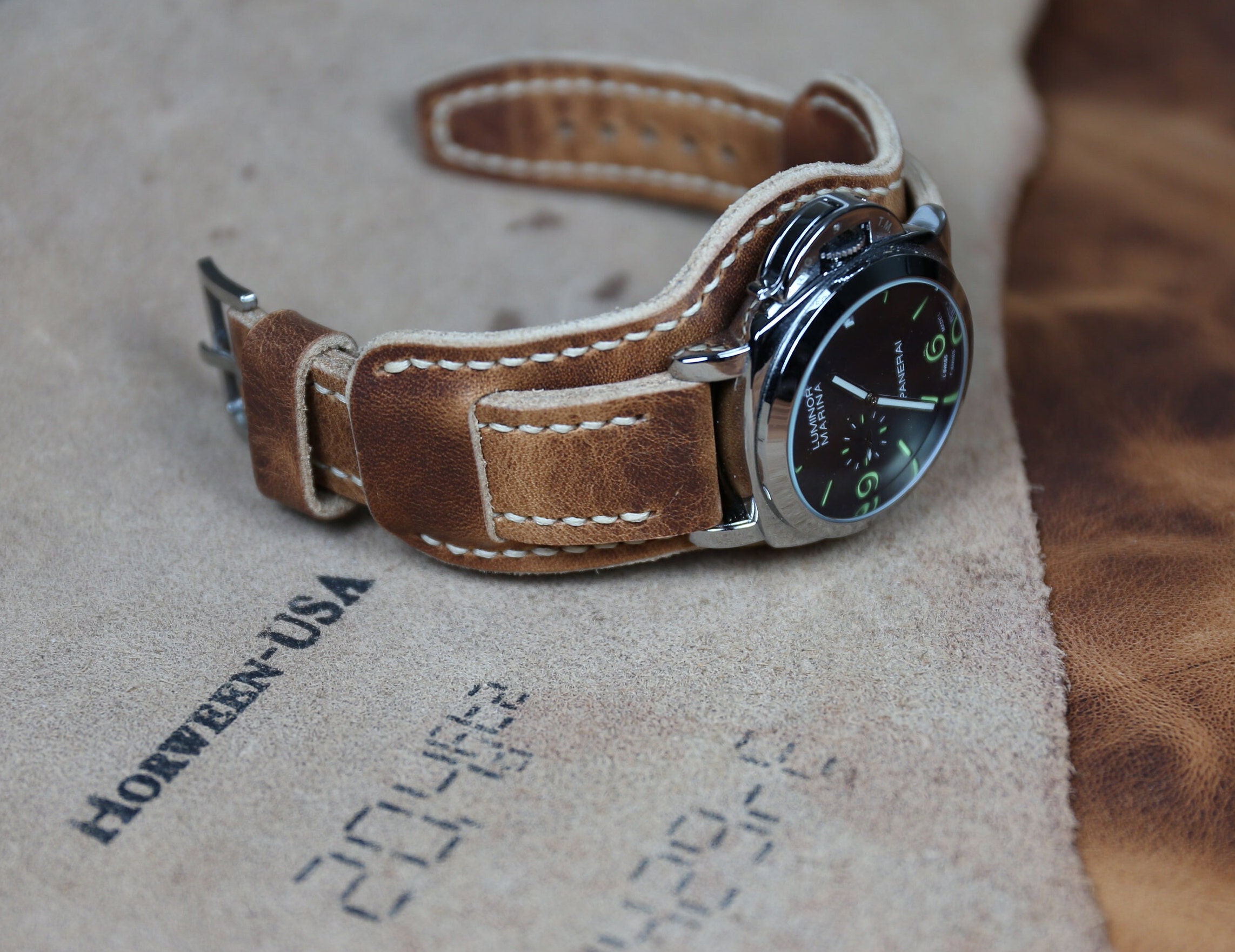 Leather Cuff Watch Strap Horween Derby Full Grain Leather Etsy