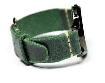 Distressed leather watch band 18mm 20mm 22mm 24mm 26mm  Man watch strap green Handmade