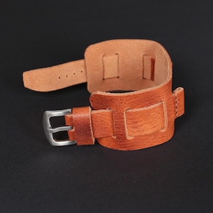 Horween Leather Bund Uhrenarmband: Braune Manschette im Stil Military Aviator