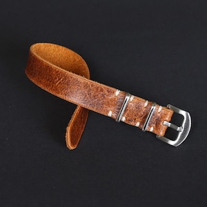 One Piece Handmade Leather Watch Strap Brown, Distressed Watch Band Men Woman 18mm 20mm 22mm 24mm, Soft Elastic Watch band Military