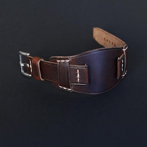Handmade Dark Brown Leather Bund Watch Strap: Military Style
