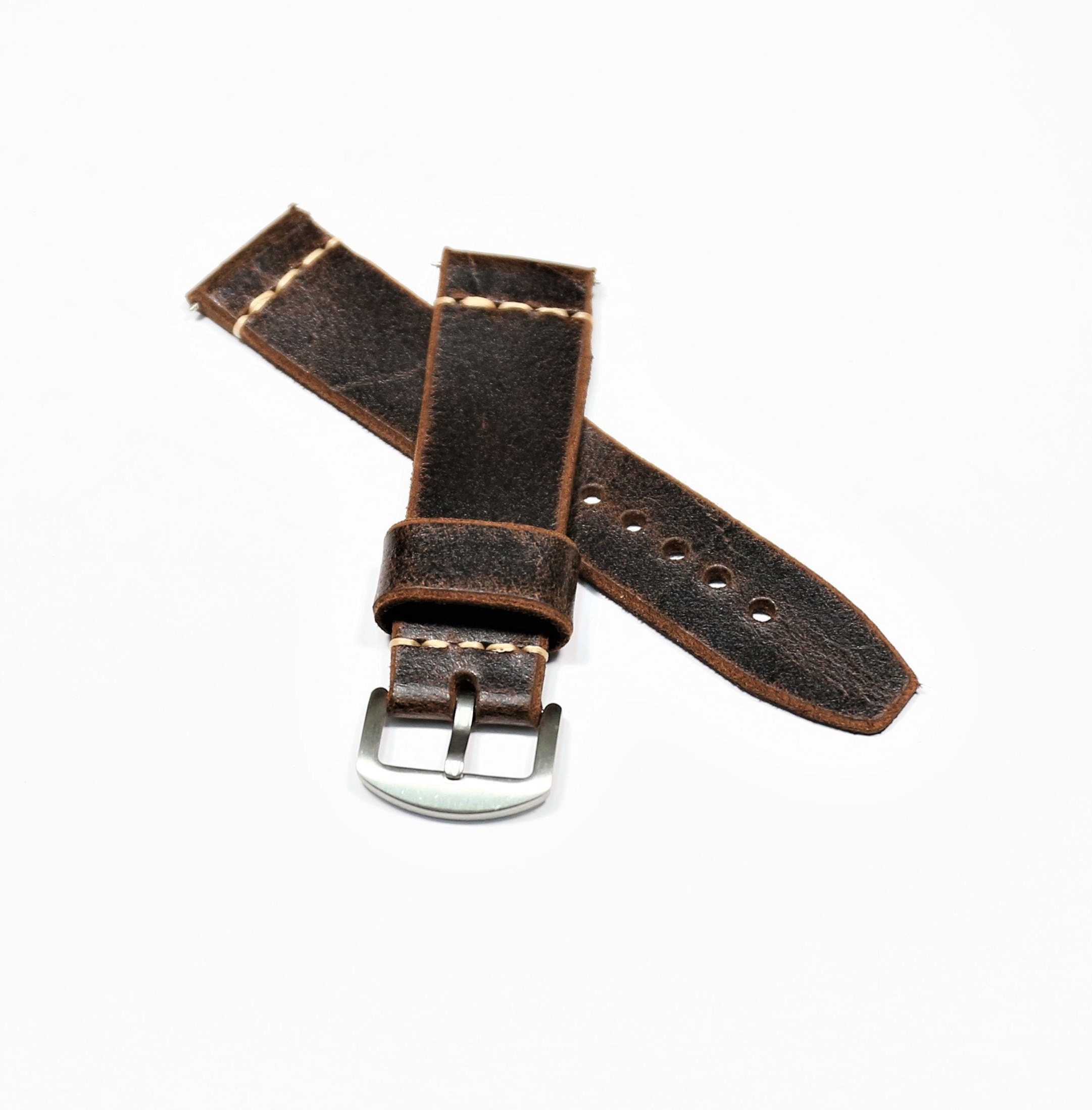 Distressed leather watch strap Handmade brown watch band soft Etsy