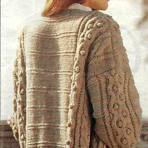 Ladies Loose Fit Long Jacket Cable Cardigan Knitting Pattern PDF Womens Aran Coat Plus Size 32 - 46" Worsted 10 ply Vintage Downloadable