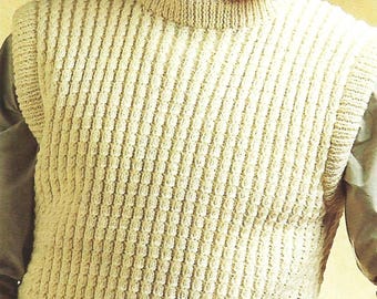 Men's Crew Neck Aran Slipover Sleeveless Sweater Top Tanktop PDF Knitting Pattern 10ply Worsted 34 - 44" Vintage Downloadable