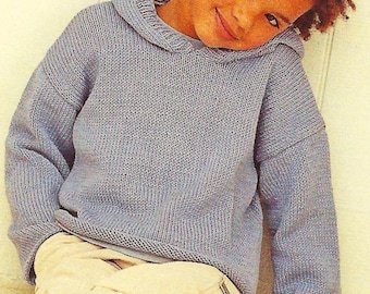 Easy Knit Boys Girls Plain Hooded Sweater Hoody Striped Roll Neck Jumper PDF Knitting Pattern baby Toddler DK 8ply 18 - 30" 3mths - 10 yrs