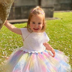 PDF Crochet Pattern Girls Tulle Tutu Dress Flowergirl Party Outfit Fairy Costume Fancy Dress Up Cotton DK 8ply Age 0 - 8  Baby Toddler Gown