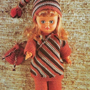 14&quot; Baby Dolls Clothes PDF Knitting Pattern Easy Knit Trousers Sweater Hat & Bag DK 8ply Vintage Downloadable 6693