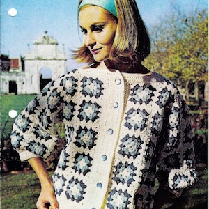 PDF Crochet Pattern Ladies Granny Square Jacket Women&#39;s Motif Cardigan 4ply Fingering 34 - 36&quot; Vintage Downloadable