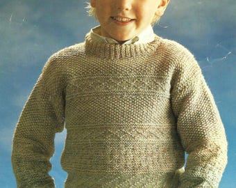 Boys Girls Guernsey Sweater PDF Knitting Pattern Childs Textured Jumper Pullover DK 8ply 22 - 30" Toddler Age 1 - 10 yrs Vintage Download
