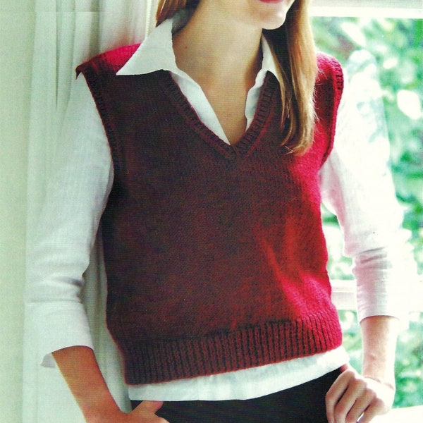 Easy Knit Ladies Tanktop Womens Vest Top Slipover Beginners Sleeveless Sweater PDF Knitting Pattern Aran 10ply Worsted 32 - 38" Downloadable