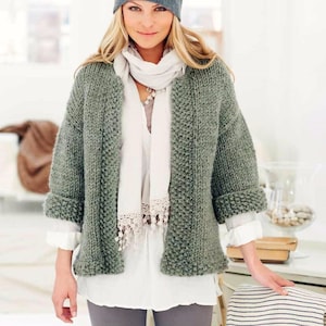 Womens Easy Knit Jacket & Waistcoat Beginners Super Chunky Knitting Pattern PDF 32 - 42" Super Bulky Ladies Vest Cardiagn Downloadable