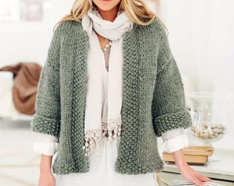 Womens Easy Knit Jacket & Waistcoat Beginners Super Chunky Knitting Pattern PDF 32 - 42" Super Bulky Ladies Vest Cardiagn Downloadable