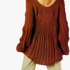 Ladies Scoop Neck Swing Tunic Sweater Womens Flower Panel Smock Jumper PDF Knitting Pattern DK 8ply 32 - 34" Vintage Downloadable