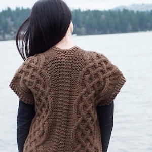 Ladies Celtic Cable Vest Waistcoat Womens Chunky Oversized Sleeveless Jacket PDF Knitting Pattern Bulky 12 ply 34 - 44&quot; Downloadable