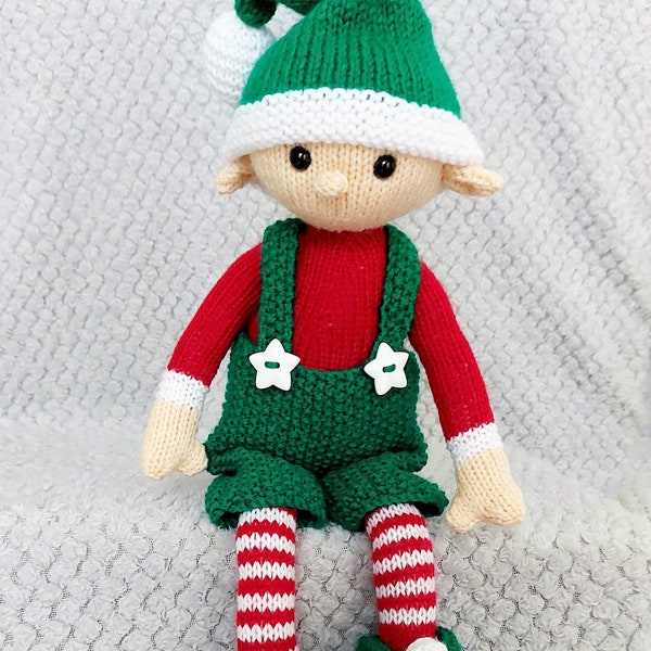 Santa's Helper Evan the Christmas Elf Toy Ornament Decoration PDF Knitting Pattern DK 8 ply Height 46cm Download Posable LH021