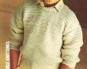 Boys Textured Sweater Easy Knit Jumper PDF Knitting Pattern Toddler Older Childs Pullover DK 8ply, 22 - 32" Age 1 - 12 yrs Vintage Download