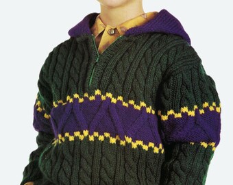 Boys Hooded Sweater Cable Hoody Knitting Pattern PDF Toddler Childs Lumberjack Pullover Jumper DK 8ply 22 - 28" Age 1 - 8 Vintage Download