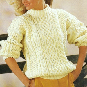 Ladies Celtic Cable Round Neck Sweater Women's Aran Jumper PDF Knitting Pattern 10ply Worsted 32 - 44" Vintage Downloadable