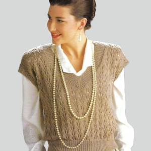 Knitting Pattern PDF Womens Lacy V Neck Tank Top Ladies Stylish Slipover Vest Sleeveless Sweater Jumper DK 8ply 30 - 42" Downloadable