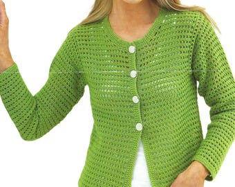 Crochet Pattern PDF Ladies Long Sleeve Jacket Boxy Cardigan & Mesh Shrug Womens Lacy Bolero DK 8ply 32 - 46" Plus Sizes Vintage Downloadable