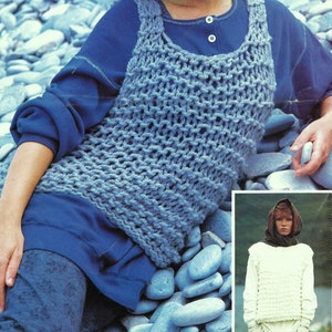 Womens Easy Knit Super Chunky Vest & Sleevess Top Ladies Beginner Knitting Pattern PDF Super Bulky 32 - 40&quot; Garter Stitch Vintage Download
