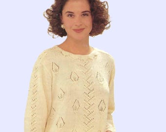 Womens Lace & Leaf Long Tunic Sweater Ladies Stylish Jumper Pullover PDF Knitting Pattern Matchmaker 4ply 34 - 44" Vintage Downloadable