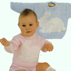 Easter Bunny Rabbit Motif Baby Toddler Sweater PDF Knitting Pattern Boys Girls Jumper Pullover DK 8ply 18 - 24&quot; Age 3mths - 4 years Vintage