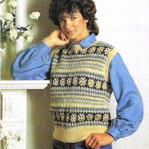 Ladies Fair Isle Tanktop Womens Sleeveless Sweater Top PDF Knitting Pattern 34 - 40&quot; 4ply Fingering Vintage Downloadable