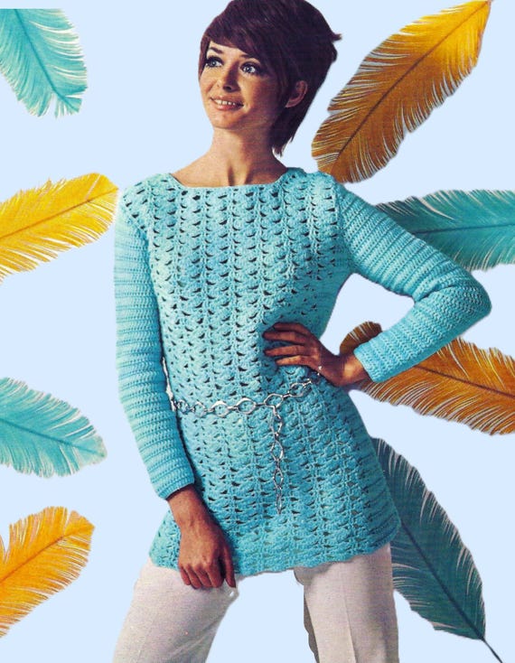 Vintage Crochet Pattern PDF Ladies Long Sleeve Tunic Sweater